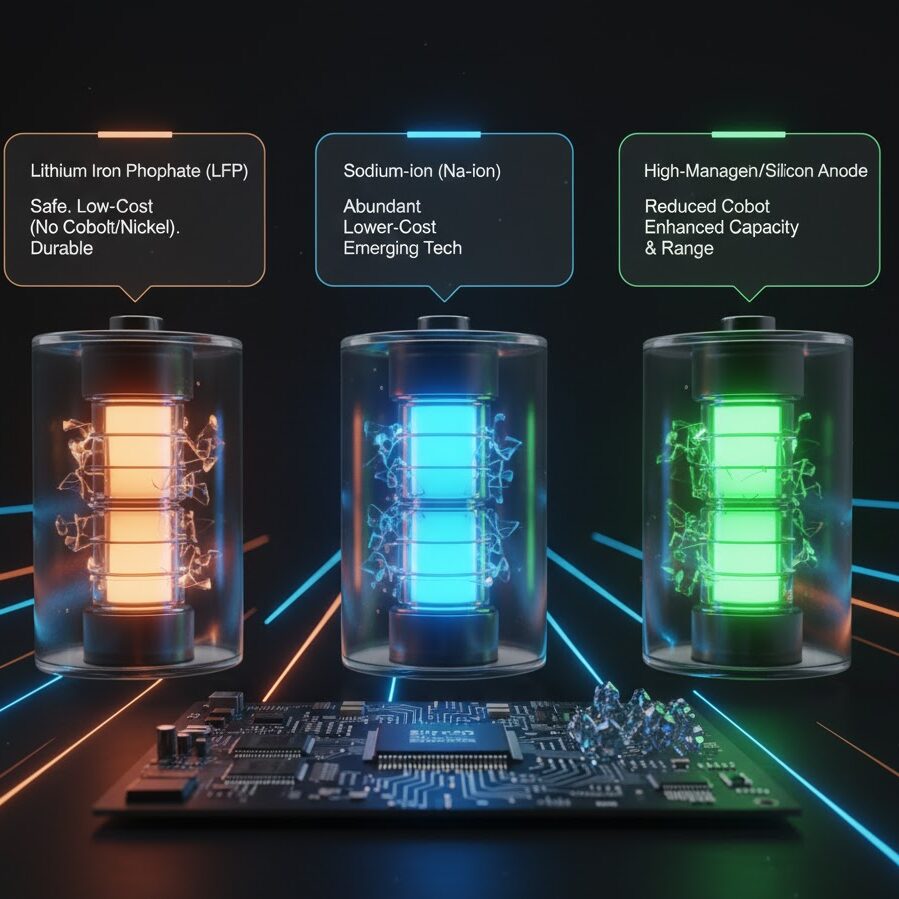New Chemistries and Materials: LFP, Sodium, High‑Manganese